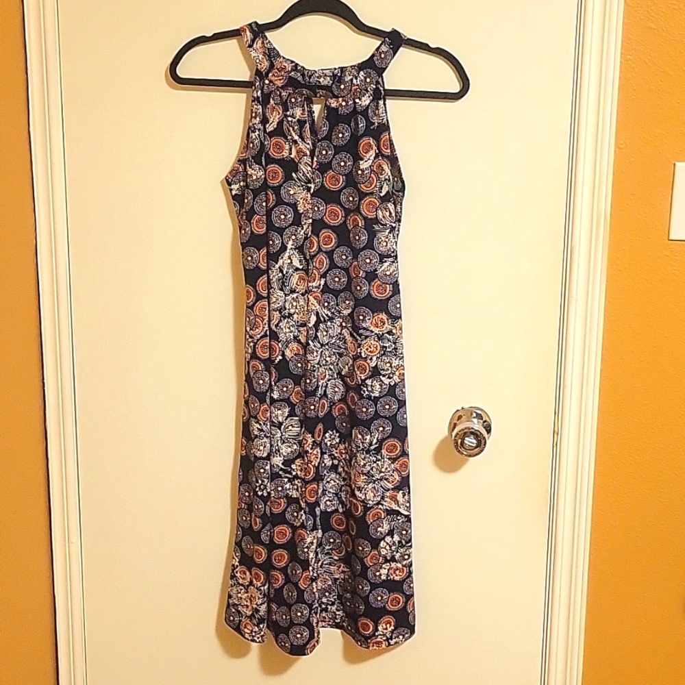 Summer Dress - Navy/Orange Pattern - Cotton/Poly Blend